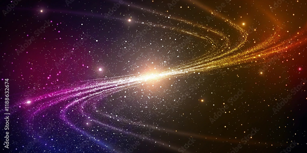 Obraz premium Abstract Colorful Light Waves with Sparkling Particles Creating Dynamic Motion Effect on Dark Background