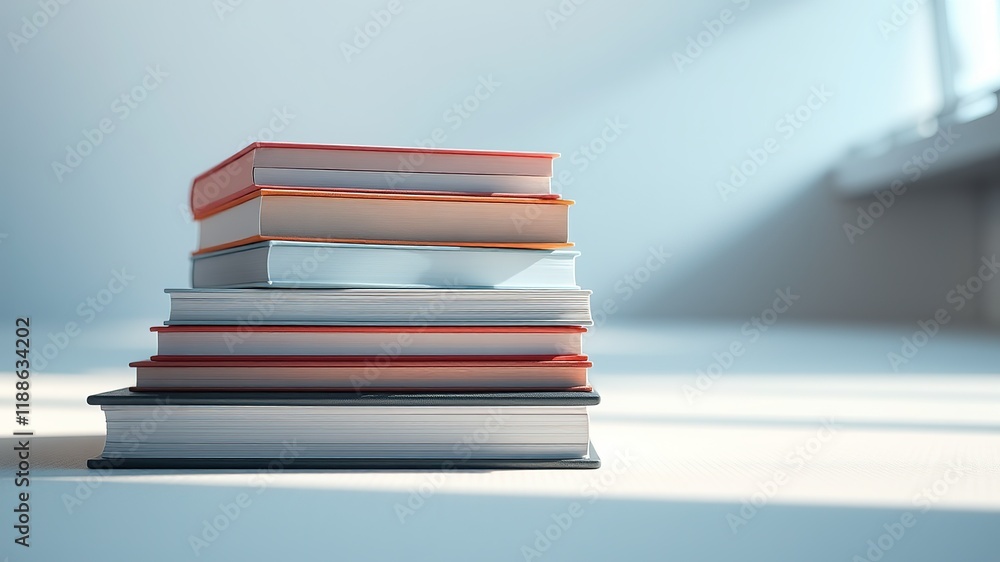 Fototapeta premium Neutral Books Stack in Soft Light - Minimalist Still Life AI Photo