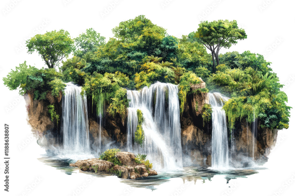 Fototapeta premium Stunning Forest Waterfalls Isolated on transparent Background for Design