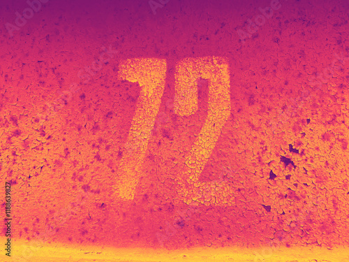 Bright number 72 on neon textured background. Seventy-two