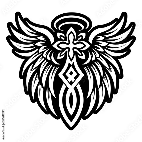 A glyph style icon of gothic angel tattoo