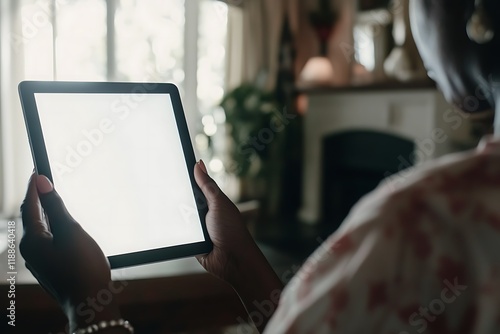 Exploring digital creativity closeup of user interacting with tablet in cozy home workspace photo