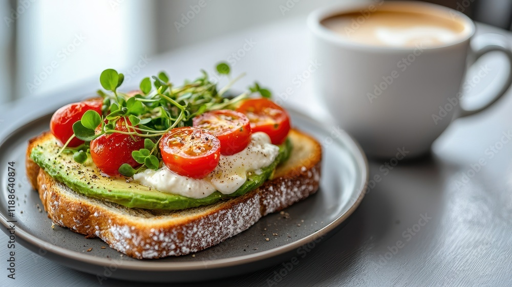 Delicious Avocado Toast with Burrata Cherry Tomatoes and Microgreens Delicious Avocado Toast with Burrata Cherry Tomatoes and Microgreens