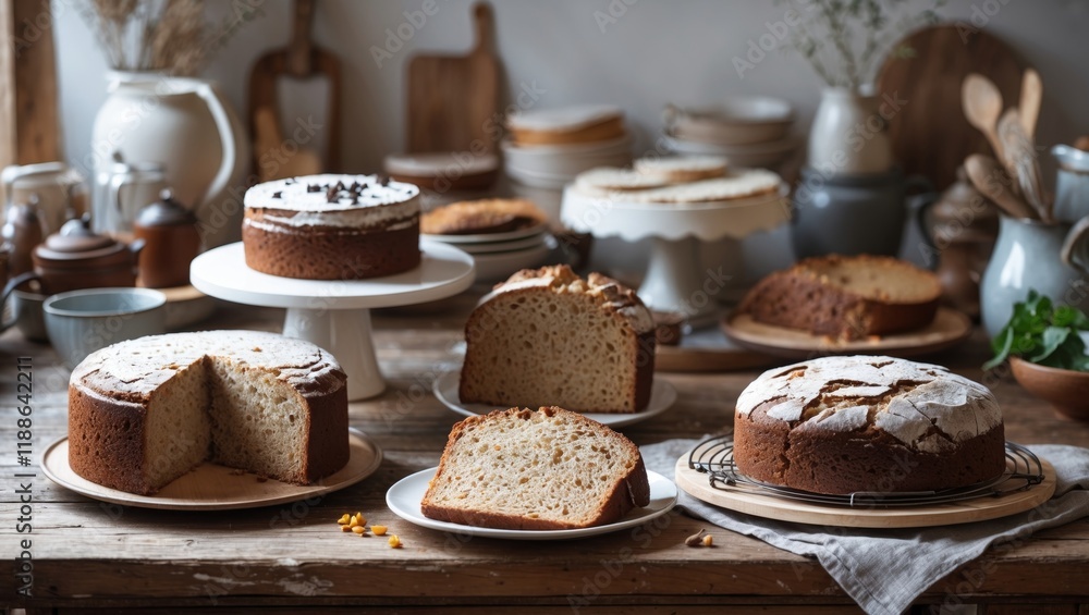 Delicious homemade cakes and sourdough rye bread Delicious homemade cakes and sourdough rye bread