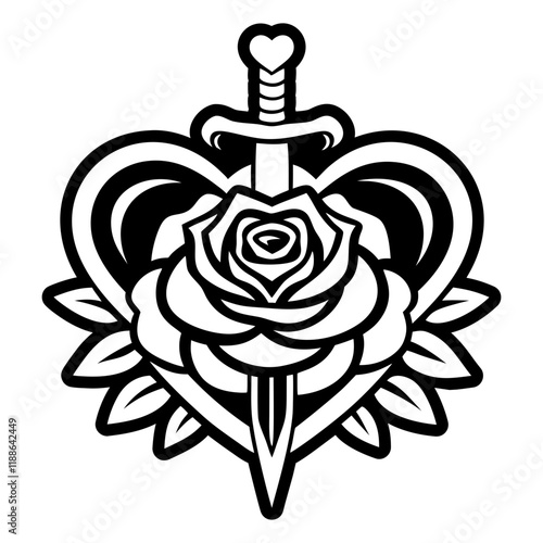 A solid style icon of rose dagger tattoo