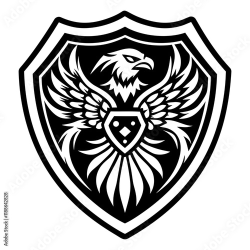 A filled style icon of russian shield tattoo