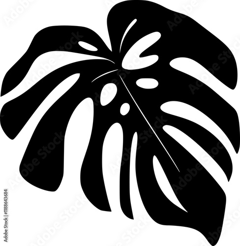 Dark tropical vector icon leaf monstera silhouette creating a jungle feeling, ideal for exotic element backgrounds, botanic pattern, or nature inspired designs