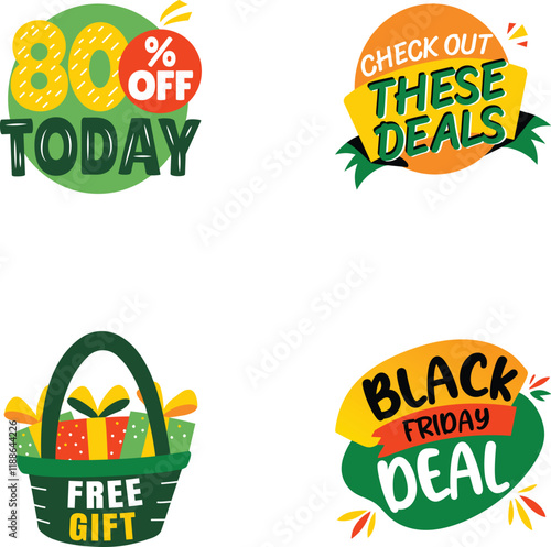 Pack of Flat Style Shopping Discount Stickers 
