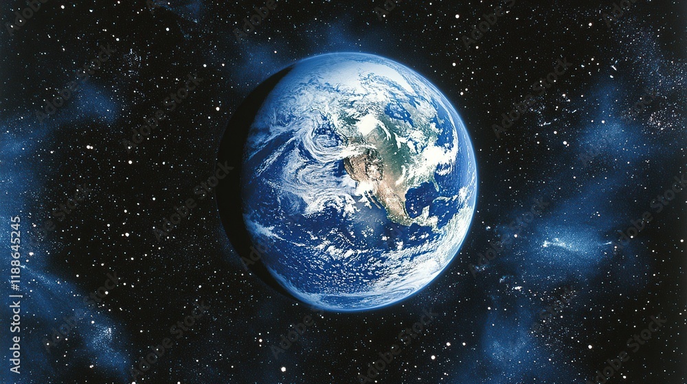 Obraz premium Earth, planet, space, cosmos, universe, stars, galaxy, night, blue, world, globe.