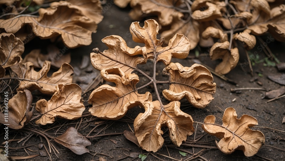 Dry fallen walnut leaves blanketing the ground Dry fallen walnut leaves blanketing the ground