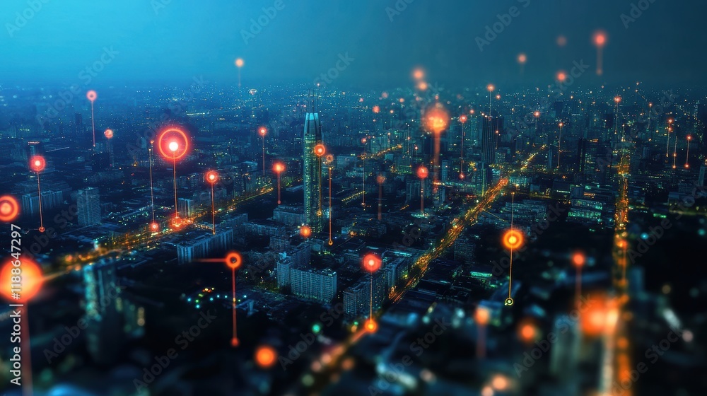 Fototapeta premium Implementing wireless mesh networks and hovering pods for urban gigapixel connectivity