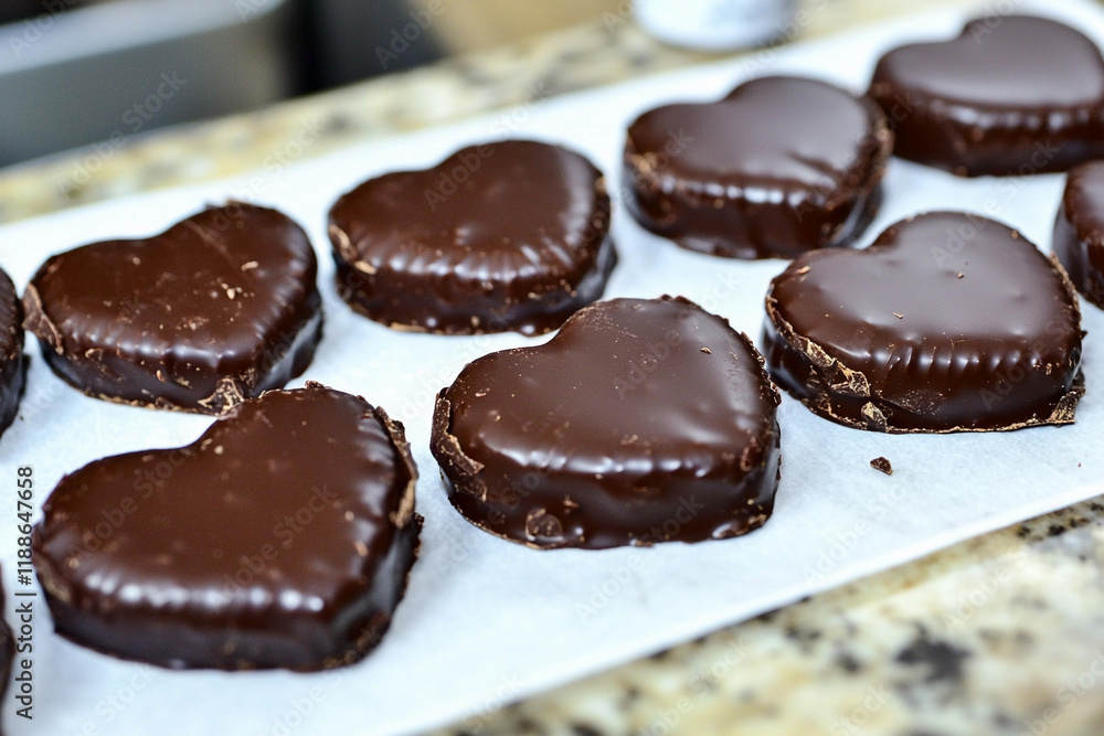 Heart-shaped chocolates on parchment paper Heart-shaped chocolates on parchment paper