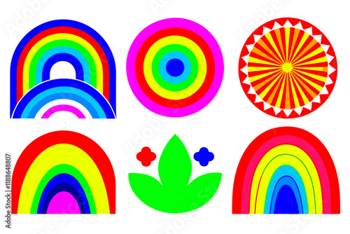 6 set of boho rainbows colour vector illustration