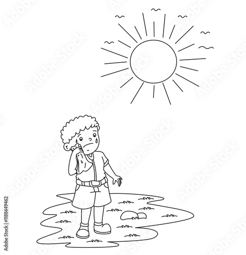 Cute cartoon had draw vector hot weather coloring page.