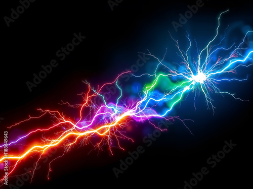 Rainbow-colored electric lightning bolt with dramatic effect. Generative AI photo