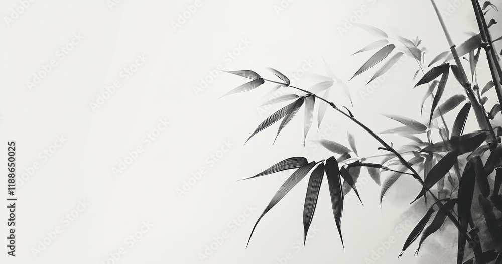 A minimalist ink painting of bamboo leaves on a white background, combining simplicity with traditional Chinese art. The black brushstrokes create a clean and serene design. A minimalist ink painting of bamboo leaves on a white background, combining simplicity with traditional Chinese art. The black brushstrokes create a clean and serene design.