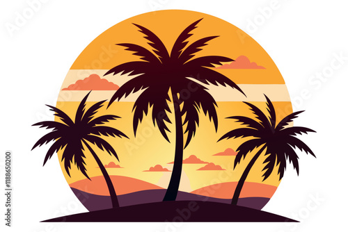 sunset palm trees vector illustration design