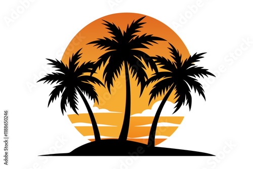 sunset palm trees vector illustration design