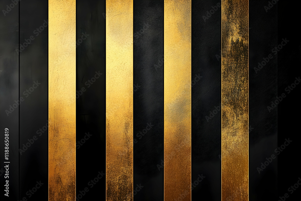 Abstract gold and black striped template, with a striking design featuring vertical golden accents