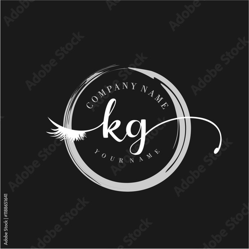 KG Elegant Circular Logo Design with Feather and Calligraphic Text