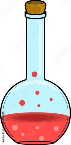 Chemical Flat bottle flask with liquid vector illustration.