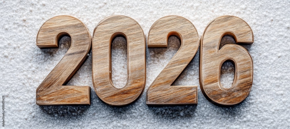 Wooden Numbers 2026, Symbolizing The Upcoming New Year, Set Against A Textured White Background Wooden Numbers 2026, Symbolizing The Upcoming New Year, Set Against A Textured White Background