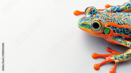 Vibrant Colorful Frog on White Background: A Close-Up Study of Amphibian Beauty photo