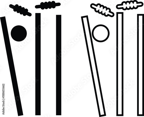 Cricket wicket icon set. Cricket game vector collection isolated on transparent background. cricket tournament wicket out elements template. vintage for clubs and team. Sports sign for web app
