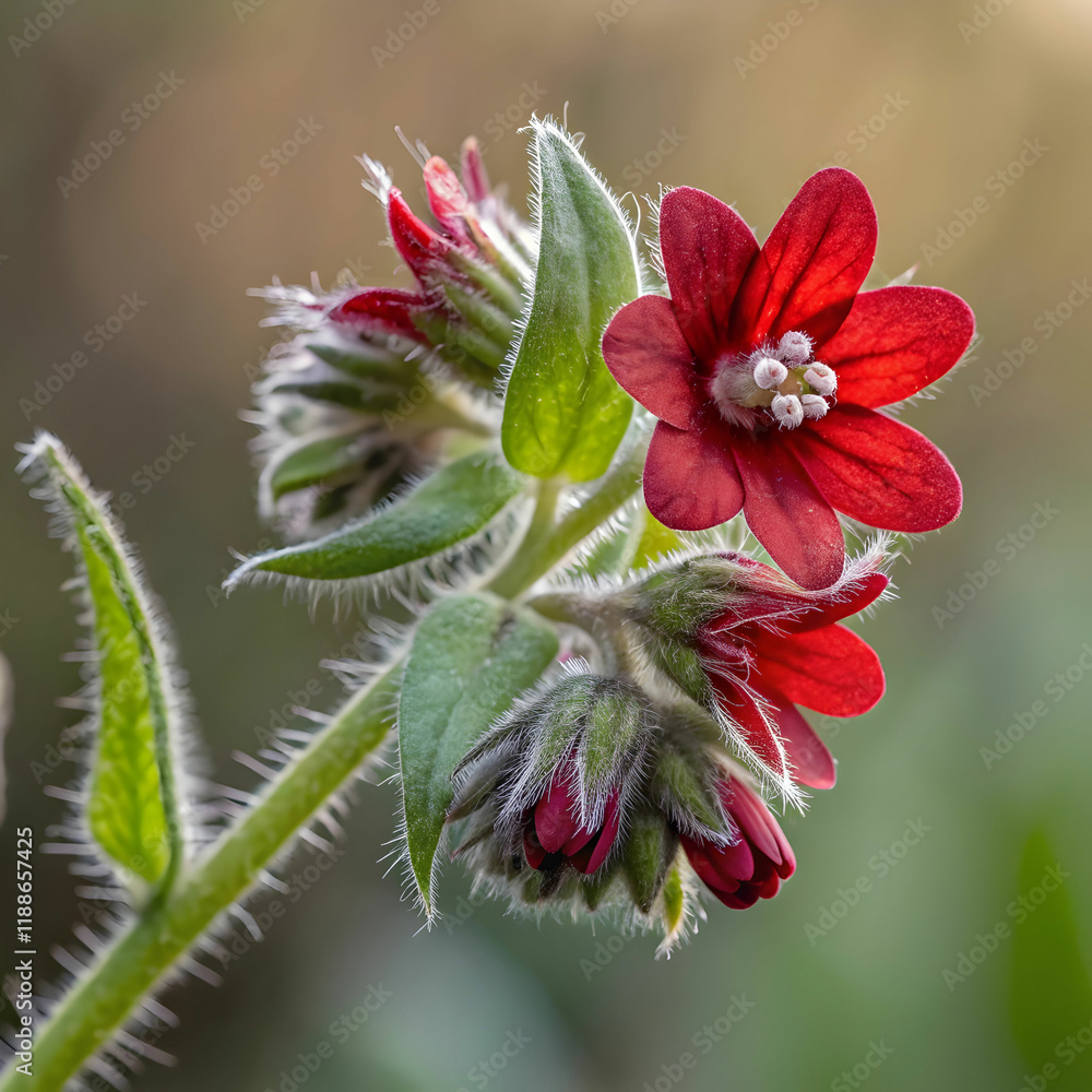 Red Monkswort (Nonea vesicaria) is a flowering plant with vibrant red or purple blooms Red Monkswort (Nonea vesicaria) is a flowering plant with vibrant red or purple blooms