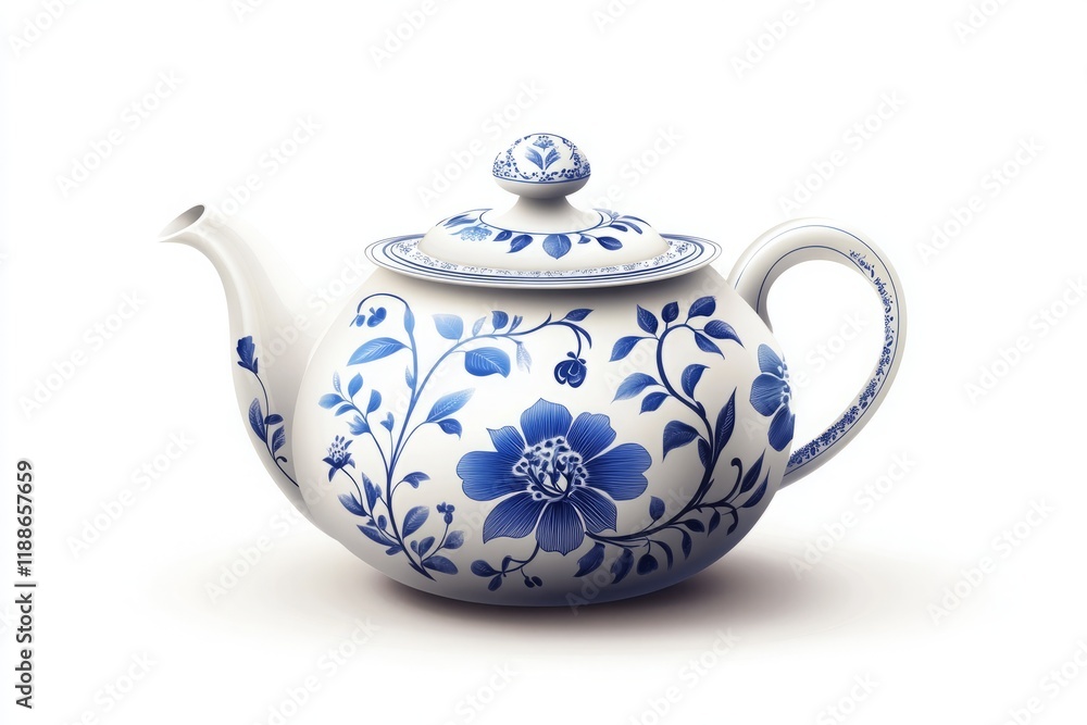 Elegant Blue and White Porcelain Teapot with Floral Design Elegant Blue and White Porcelain Teapot with Floral Design