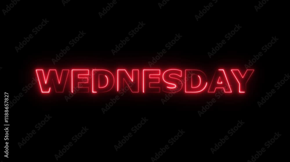 Abstract glowing text day Wednesday light neon effect background.Day of week with transparent background. Abstract glowing text day Wednesday light neon effect background.Day of week with transparent background.