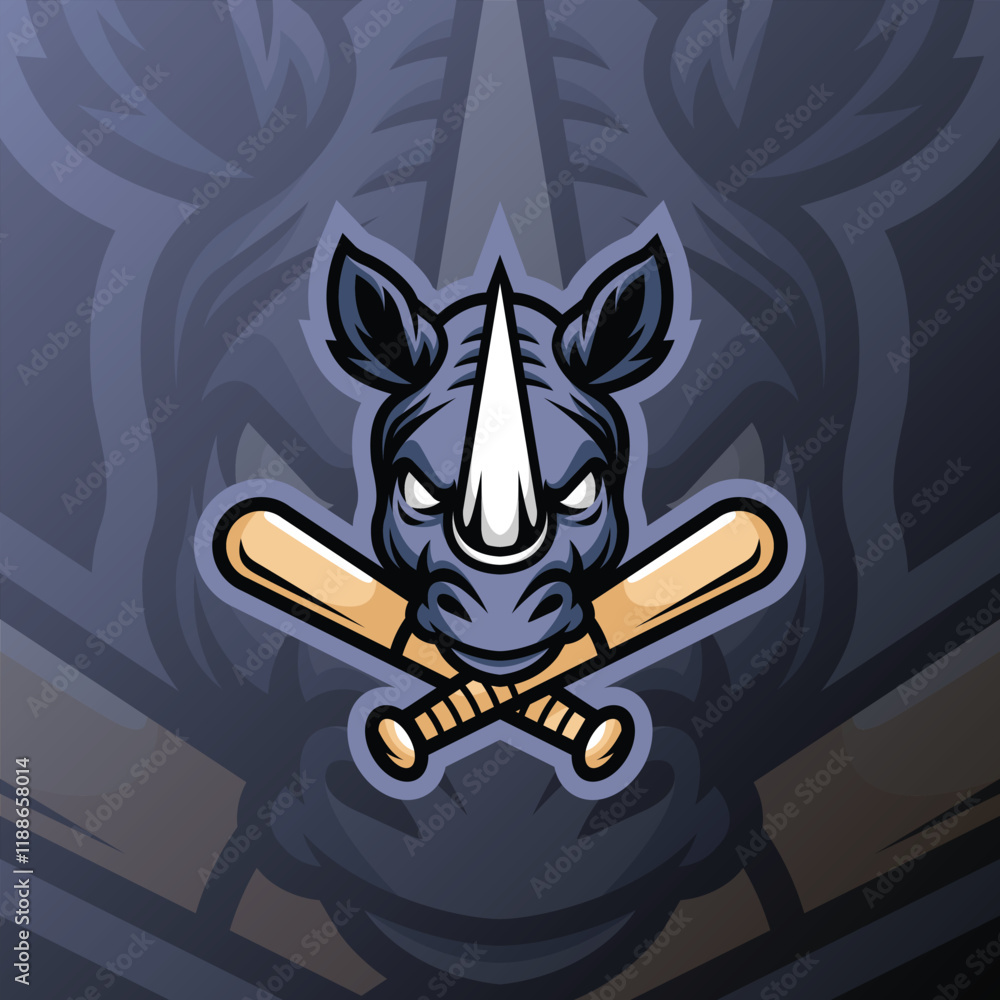 A mascot of a rhino head holding a baseball bat A mascot of a rhino head holding a baseball bat