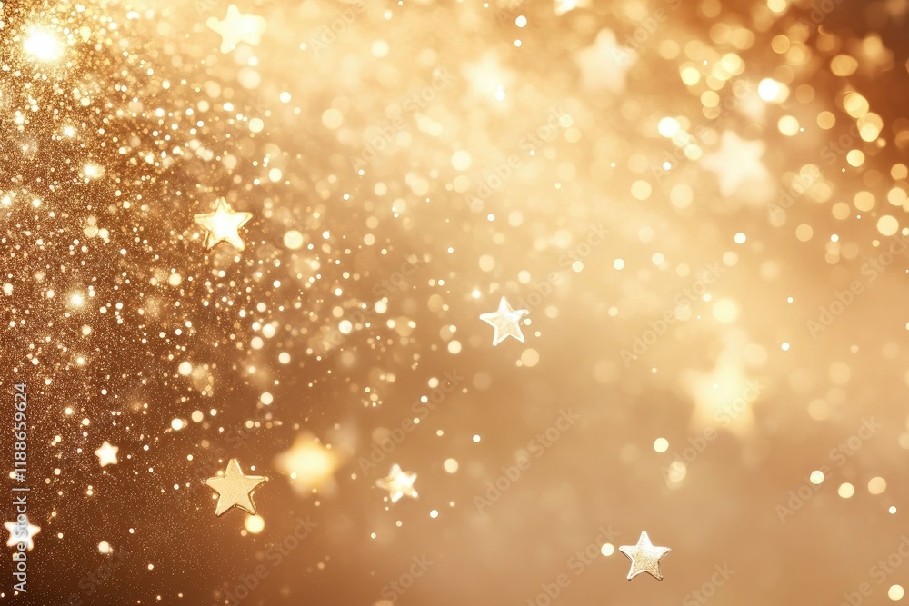 Defocused abstract lights glitter stars and sparkles on gold bokeh background. Defocused abstract lights glitter stars and sparkles on gold bokeh background.