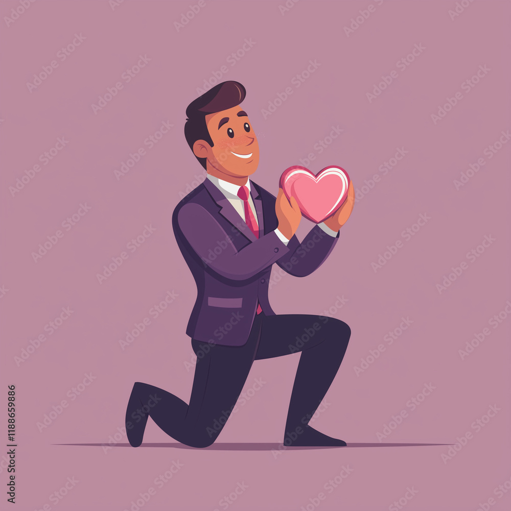 A cheerful character holds a gift, surrounded by pink hearts, embodying love and celebration in a festive, cartoonish style. A cheerful character holds a gift, surrounded by pink hearts, embodying love and celebration in a festive, cartoonish style.