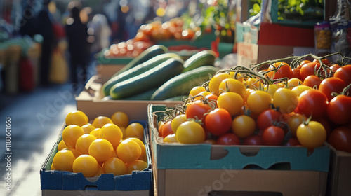 Abundant harvest, fresh garden vegetables spread on a rustic wooden table, showcasing vibrant colors and healthy eating
 photo