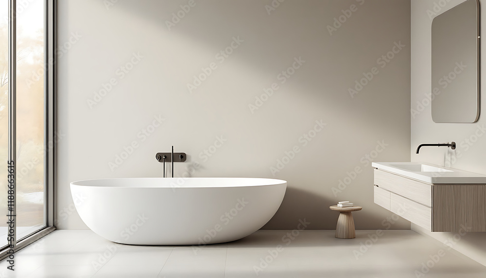Elegant Modern Bathroom Interior Featuring a Freestanding Bathtub and Sleek Design Elements Elegant Modern Bathroom Interior Featuring a Freestanding Bathtub and Sleek Design Elements
