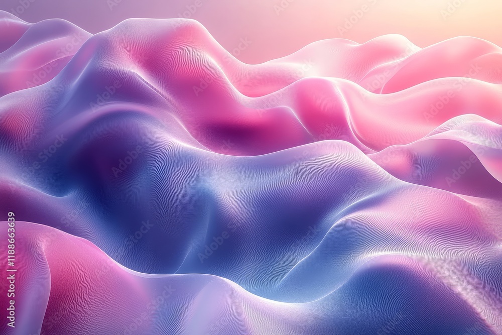 Fototapeta premium Abstract pastel pink and blue wave-shaped forms, fluid cloth-like background, minimalistic 3D vector rendering, presentation design.