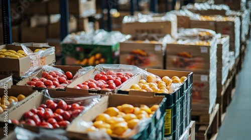 Vibrant Fruits in Warehouse: A Colorful Harvest Scene