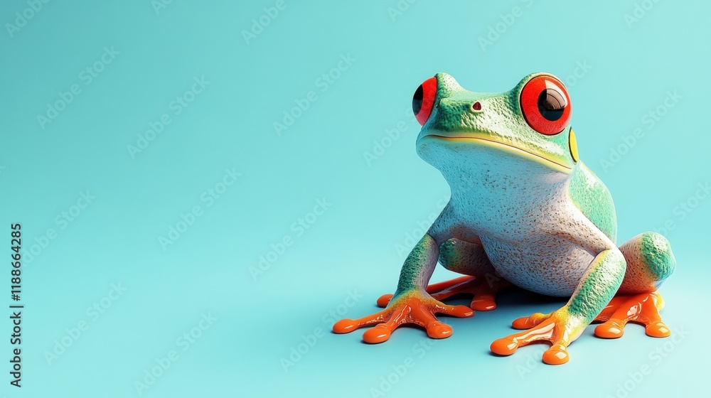 Vibrant Red Eyed Tree Frog on a Turquoise Background: A 3D Rendered Amphibian Portrait Vibrant Red Eyed Tree Frog on a Turquoise Background: A 3D Rendered Amphibian Portrait