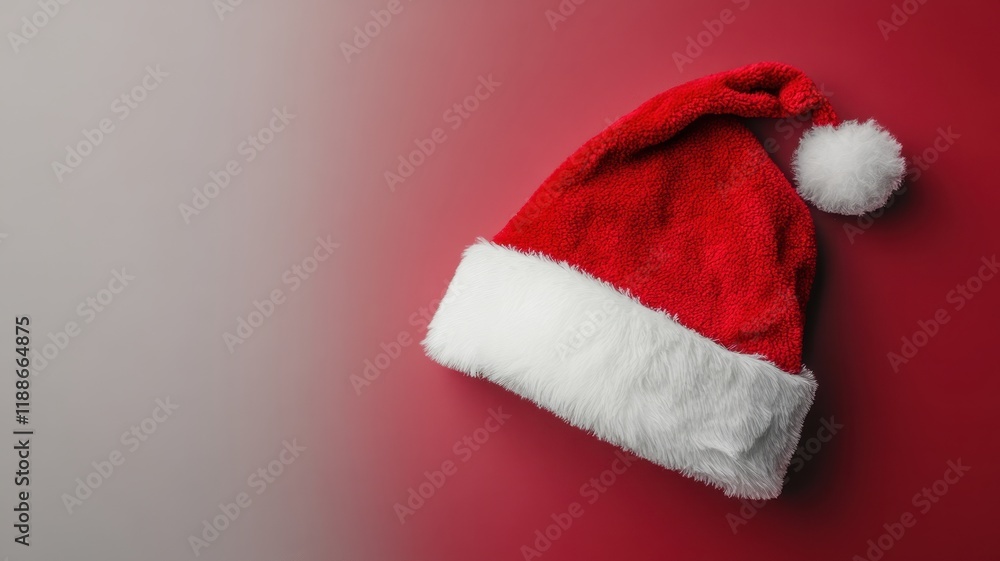 Festive santa hat render isolated on vibrant red background digital image holiday atmosphere studio perspective Festive santa hat render isolated on vibrant red background digital image holiday atmosphere studio perspective