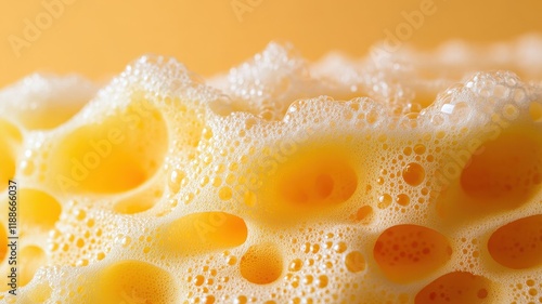 Closeup of shimmering microbubbles on sponge surface bright background macro photography vibrant details photo