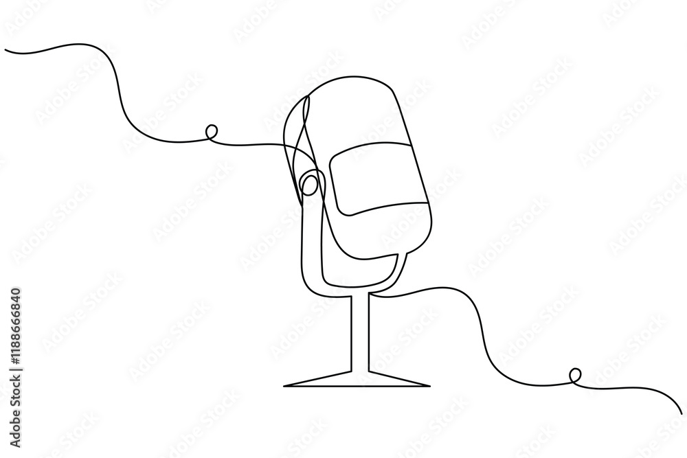 Obraz premium Microphone continuous one line drawing and, Microphone icon isolated flat vector illustration