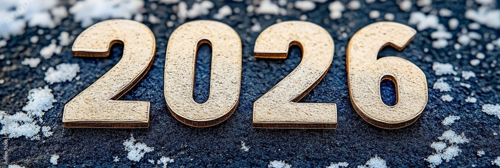 Golden Number 2026 on Textured Blue and Sprinkle Surface Represents New Year Concept. Golden Number 2026 on Textured Blue and Sprinkle Surface Represents New Year Concept.