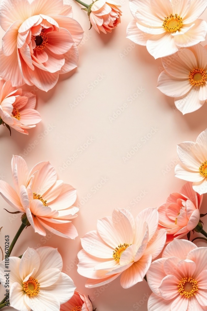 Soft peach floral pattern with delicate petals , peach colors, floral design Soft peach floral pattern with delicate petals , peach colors, floral design