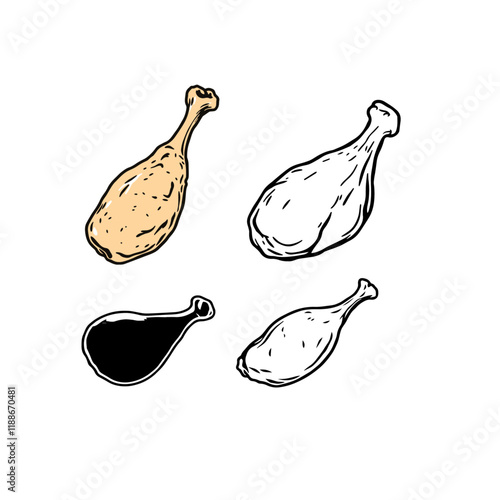 Caribbean Jerk Chicken Drumstick – A Spicy and Flavorful Specialty Black Outline Vector Illustration