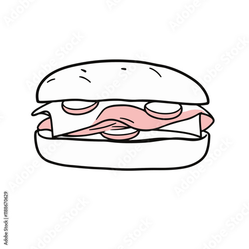 Cuban Sandwich with Ham, Cheese, and Pickles – A Savory and Crispy Meal Black Outline Vector Illustration