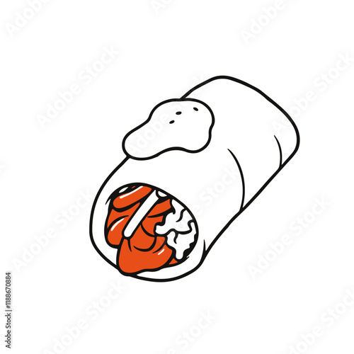 Greek Gyro Wrap with Tzatziki Sauce – A Fresh and Savory Mediterranean Dish Black Outline Vector Illustration