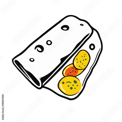 Indian Dosa with Chutneys – A Crispy and Flavorful South Indian Specialty Black Outline Vector Illustration