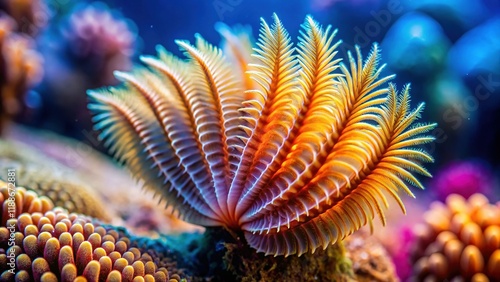 Vibrant Sea Pen (Pennatula) Underwater Macro Photography - High Resolution Stock Image photo