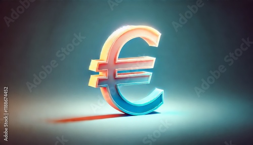 A Euro sign concept in pastel colors on a single colored background. photo